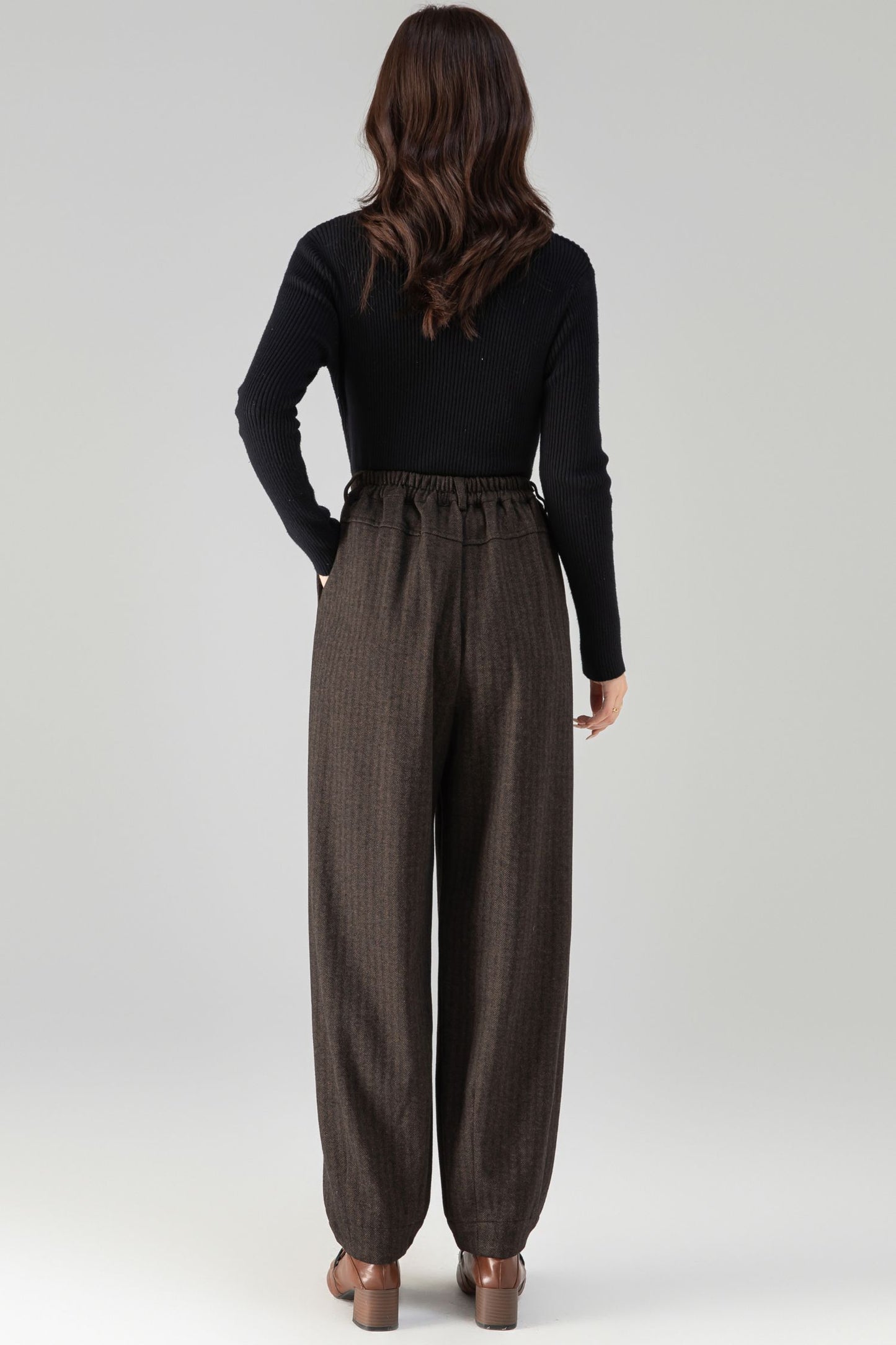 Brown Wool Wide Leg Pants - Loose Fit, Warm Winter Style 6462