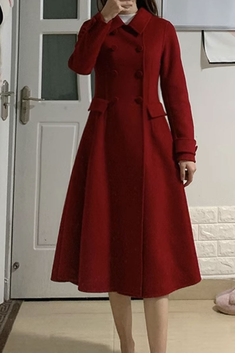 Fit and flare winter wool coat women 4582