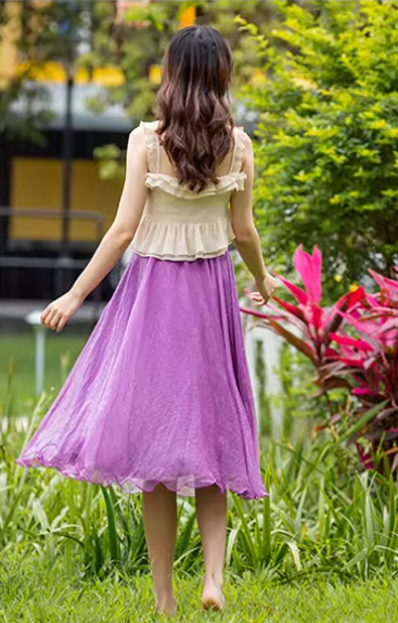 Elastic waist summer chiffon skirt 6187- purple