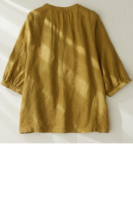 summer loose fitting linen tops 4322