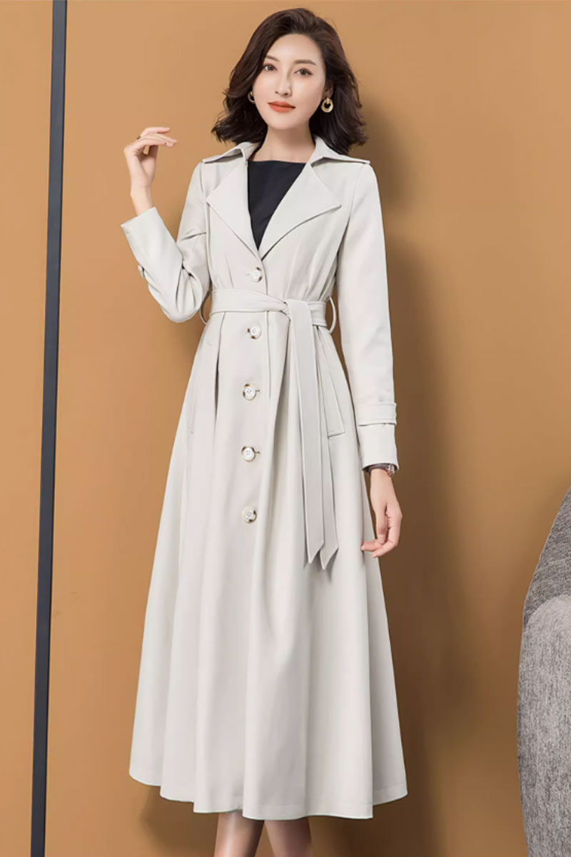 Long polyester trench coat women 4594