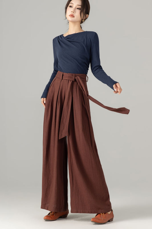 Wide leg long linen pants women 5700