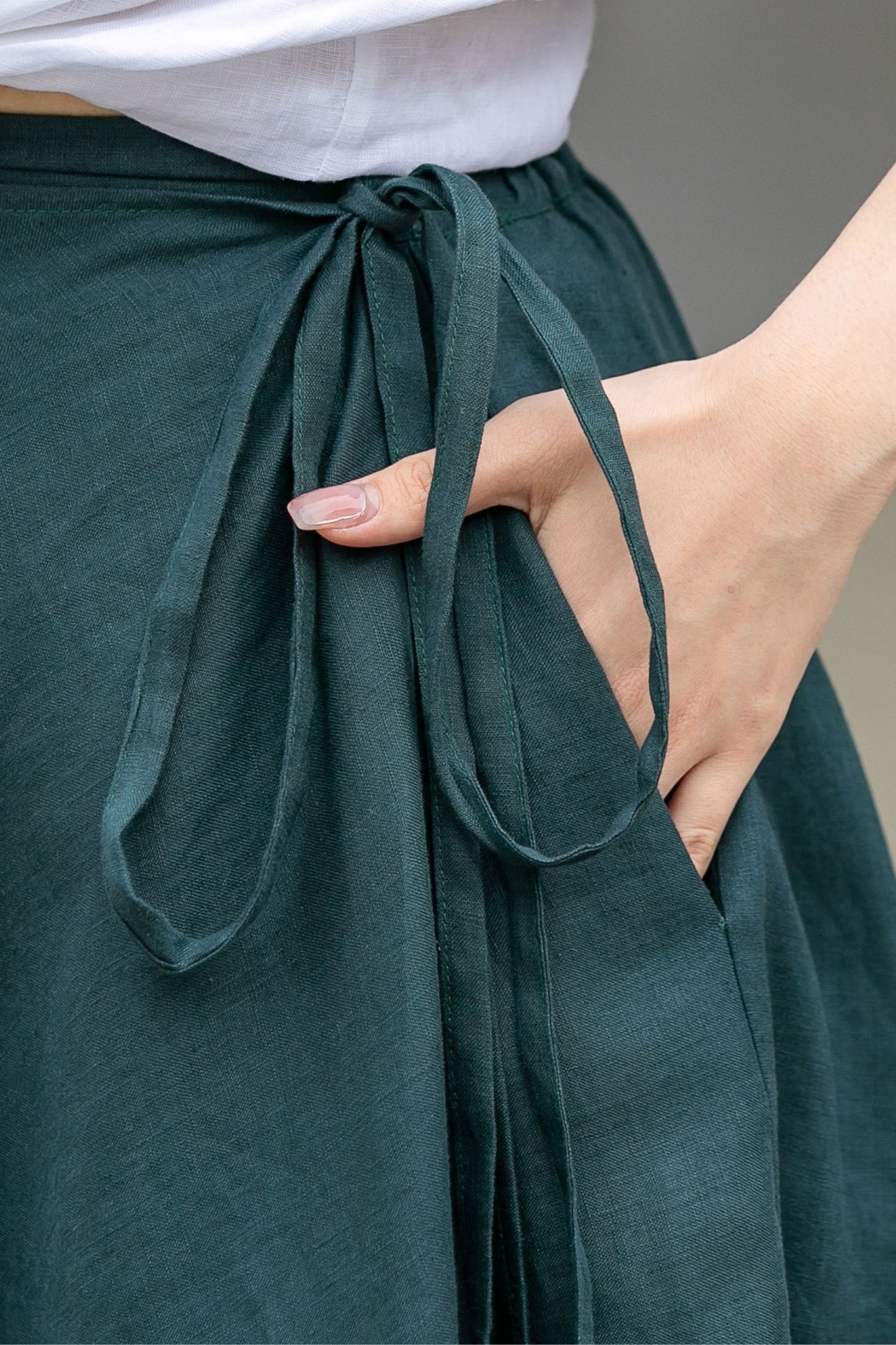 Green Swing Linen Midi Wrap Skirt 4269