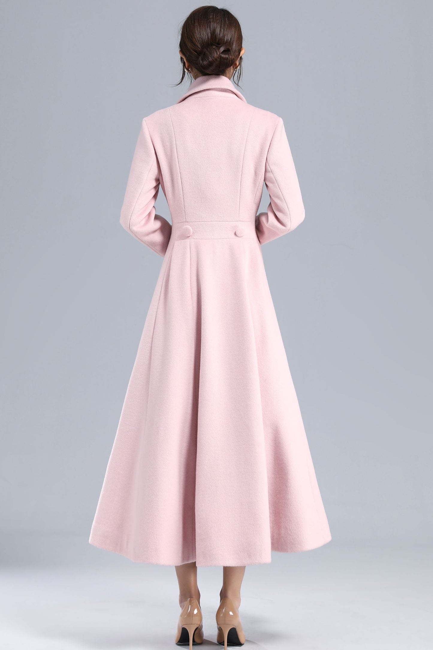 Romantic Pink Wool Blend Coat – Winter Double Breasted Overcoat 3240