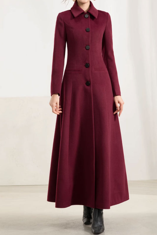 Burgungy long winter wool coat 4570