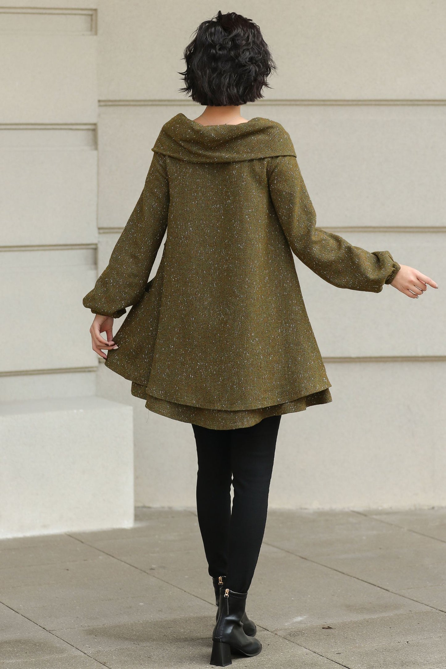 Handmade Wool Blend Tunic Coat – Vintage-Inspired Oversized Collar for Fall/Winter | Xiaolizi 6513