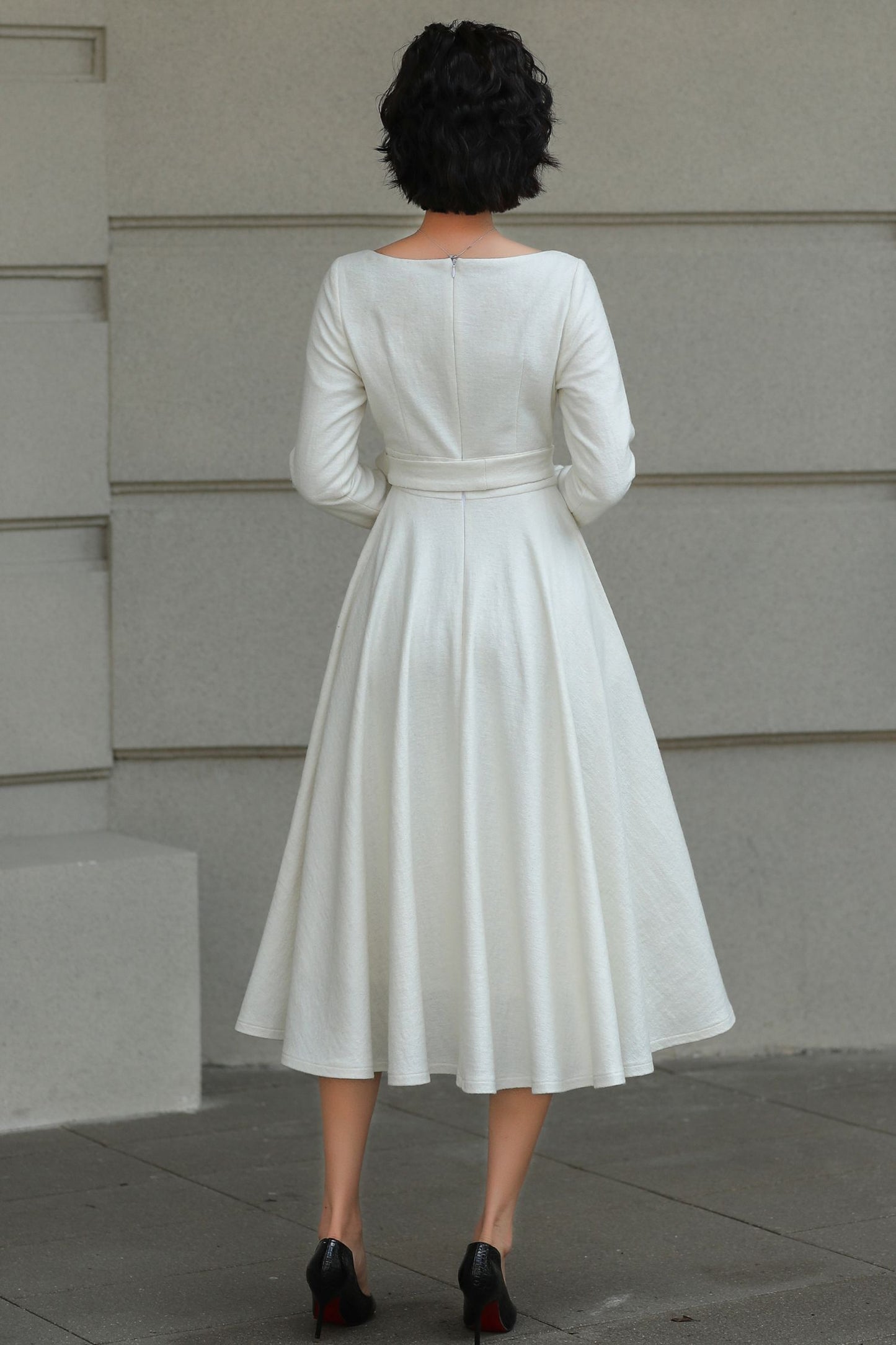 Vintage Handmade Wool Blend Fit & Flare Winter Dress | Xiaolizi 6509