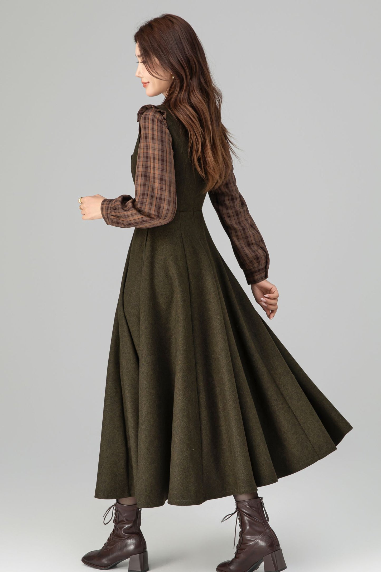 Brown Polyester Plaid Shirt - Relaxed Fit with Scalloped Details 6399