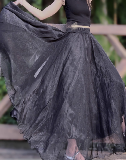 Black maxi swing chiffon skirt women 6183- black