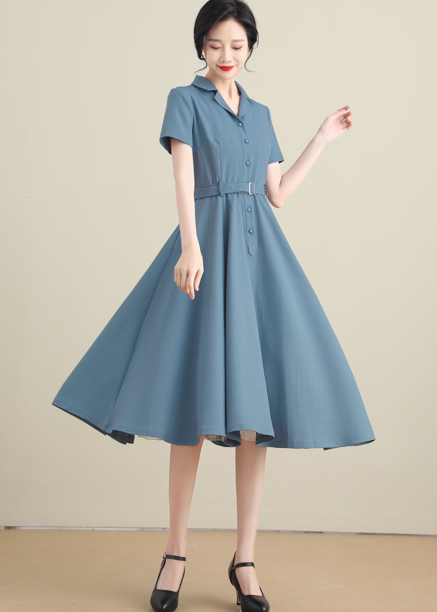 Vintage Inspired Linen Women Short Sleeve Shirtwaist Dress 3277# Xiaolizi Vintage Inspired Linen Women Short Sleeve Shirtwaist Dress 3277# Xiaolizi