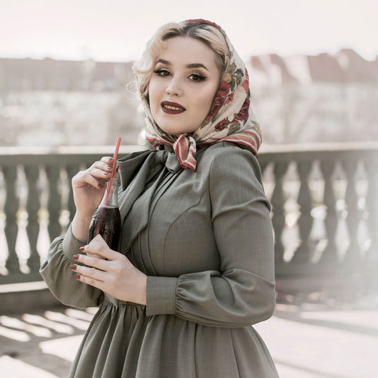 Medieval Style Linen Cotton Dress with Lantern Sleeves in Soft Taupe 2750