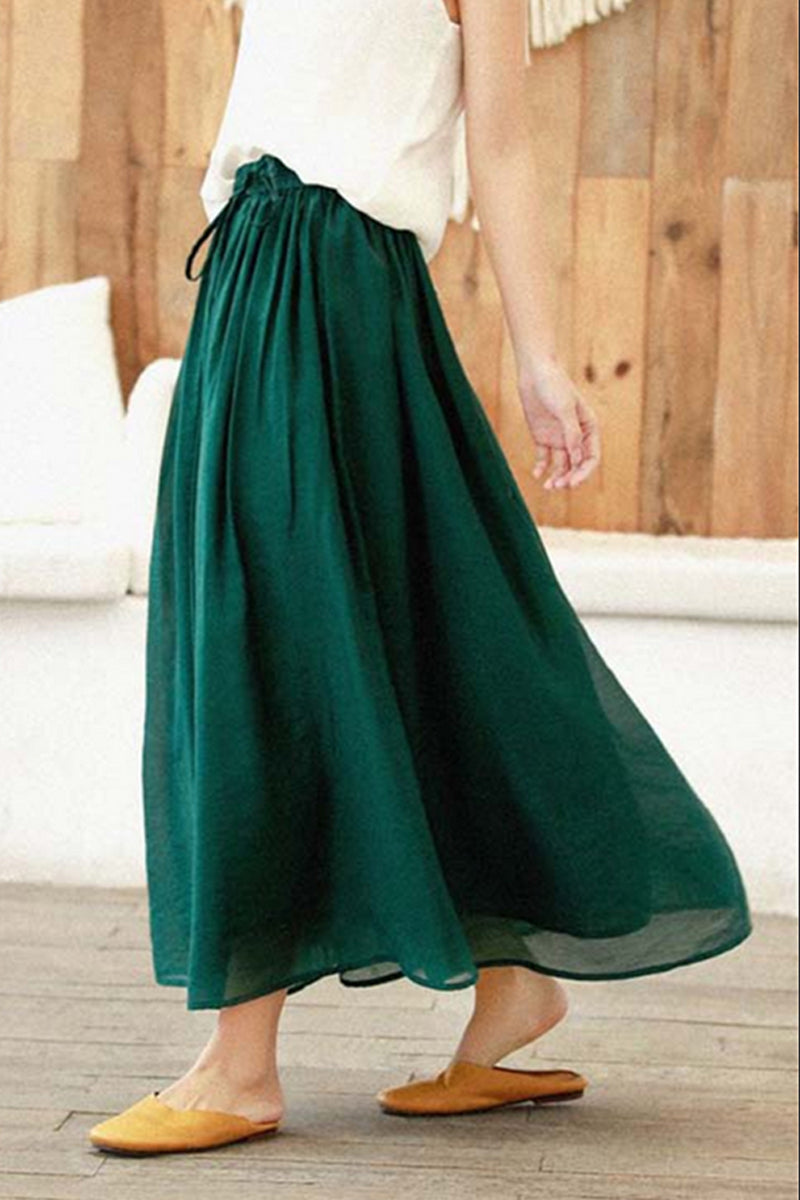 Summer maxi linen skirt with drawstring waist 4370