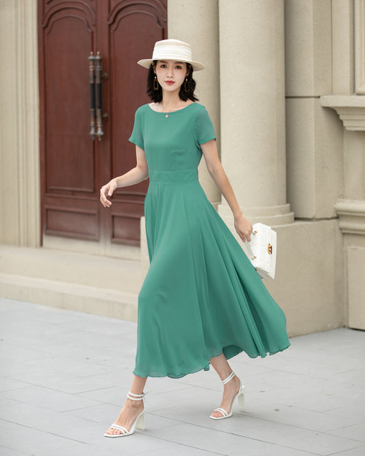 Handmade Womens's swing fit and flared chiffon dress 6118