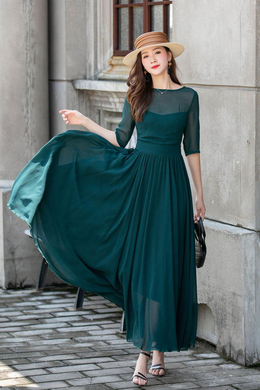 Prom green summer swing chiffon dress 4410