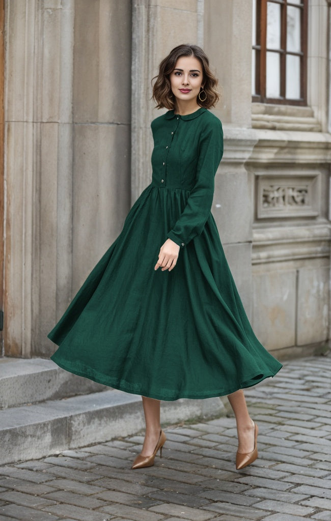 Green spring shirt Linen Dress 5750 Xiaolizi Green spring shirt Linen Dress 5750 Xiaolizi