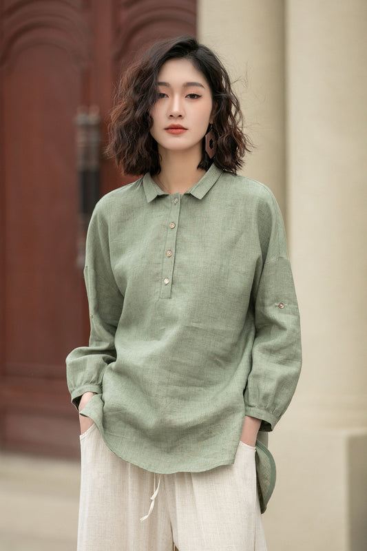 Long sleeves spring linen shirt blouse 4954-Size M #CK2400302