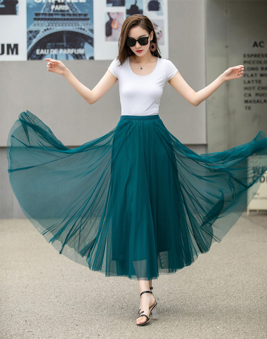 Handmade Elastic Boho Tulle midi Skirt 4271