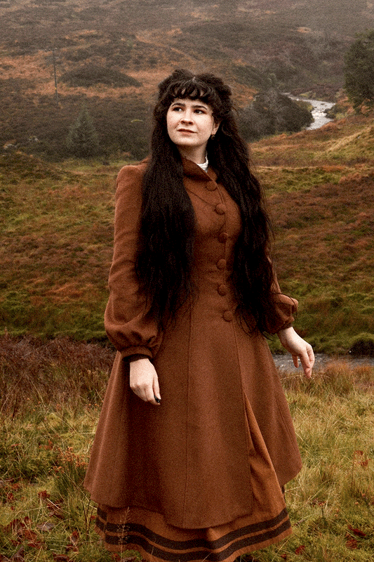 Dark Brown Long Hooded Wool Coat Women 4736