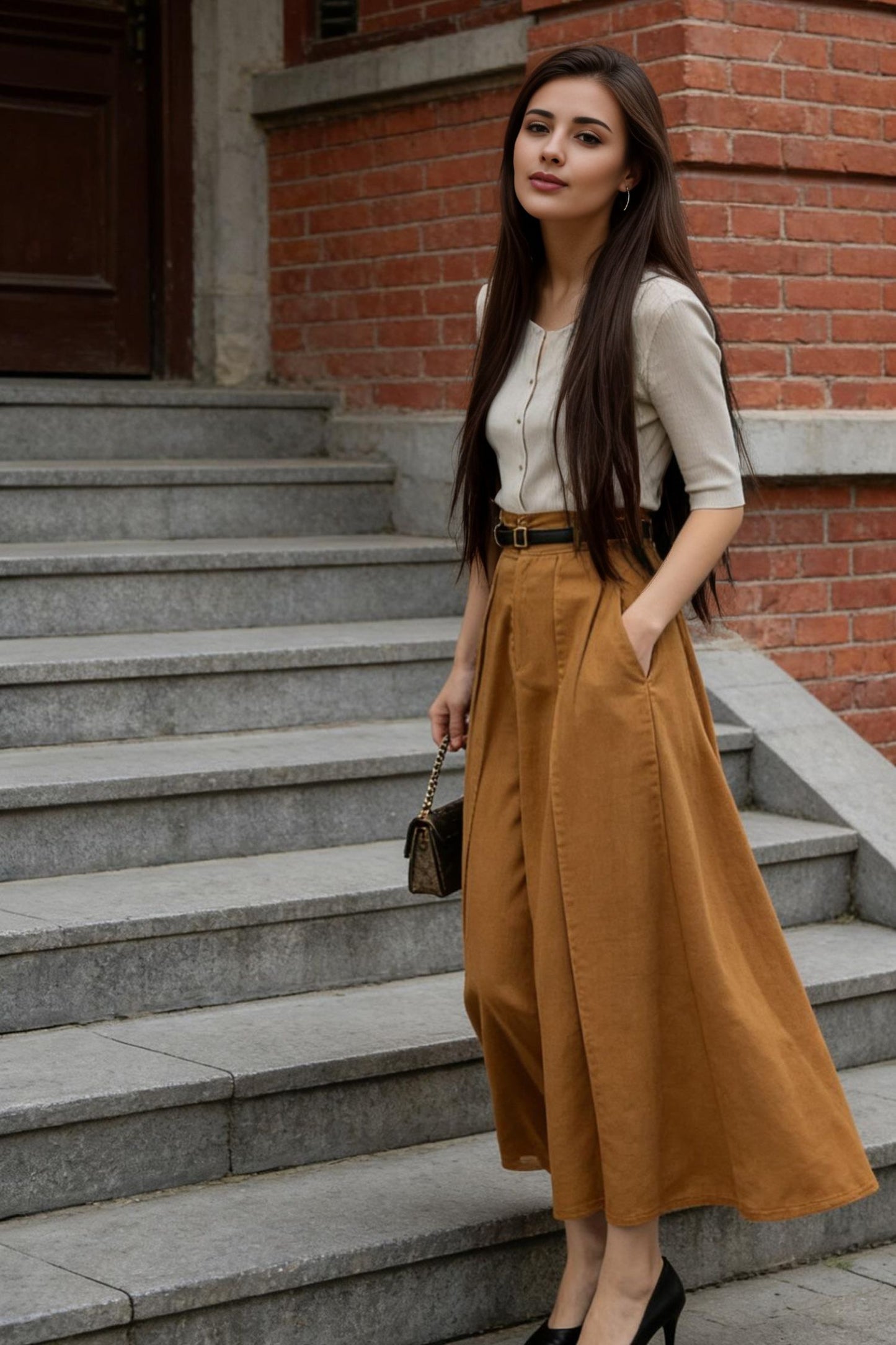 Brown Linen Maxi Skirt – High Waist A-Line Long Linen Skirt 6777