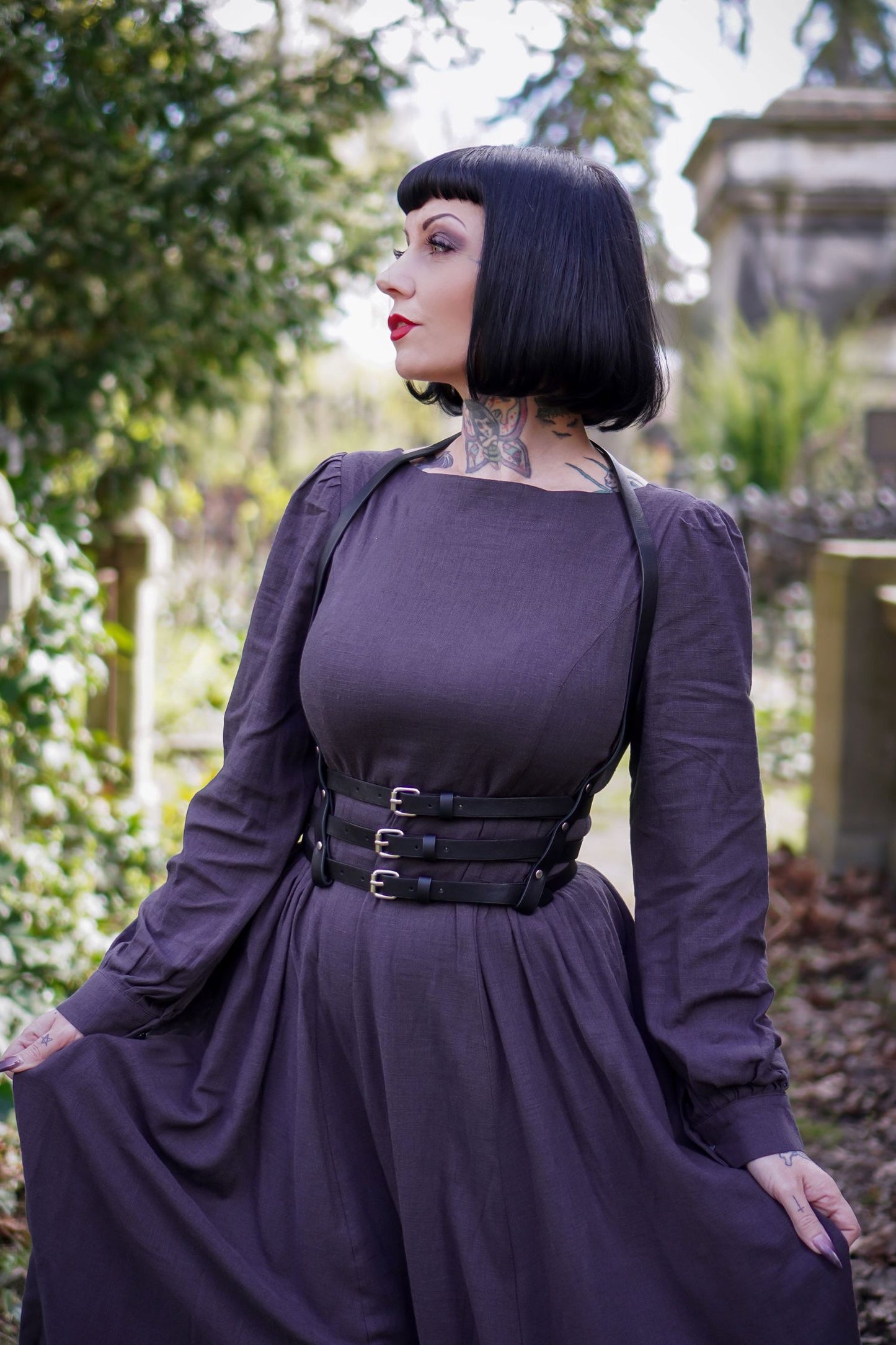 Vintage inspired Grey Long Linen Women's Modest Gothic Dress 3478