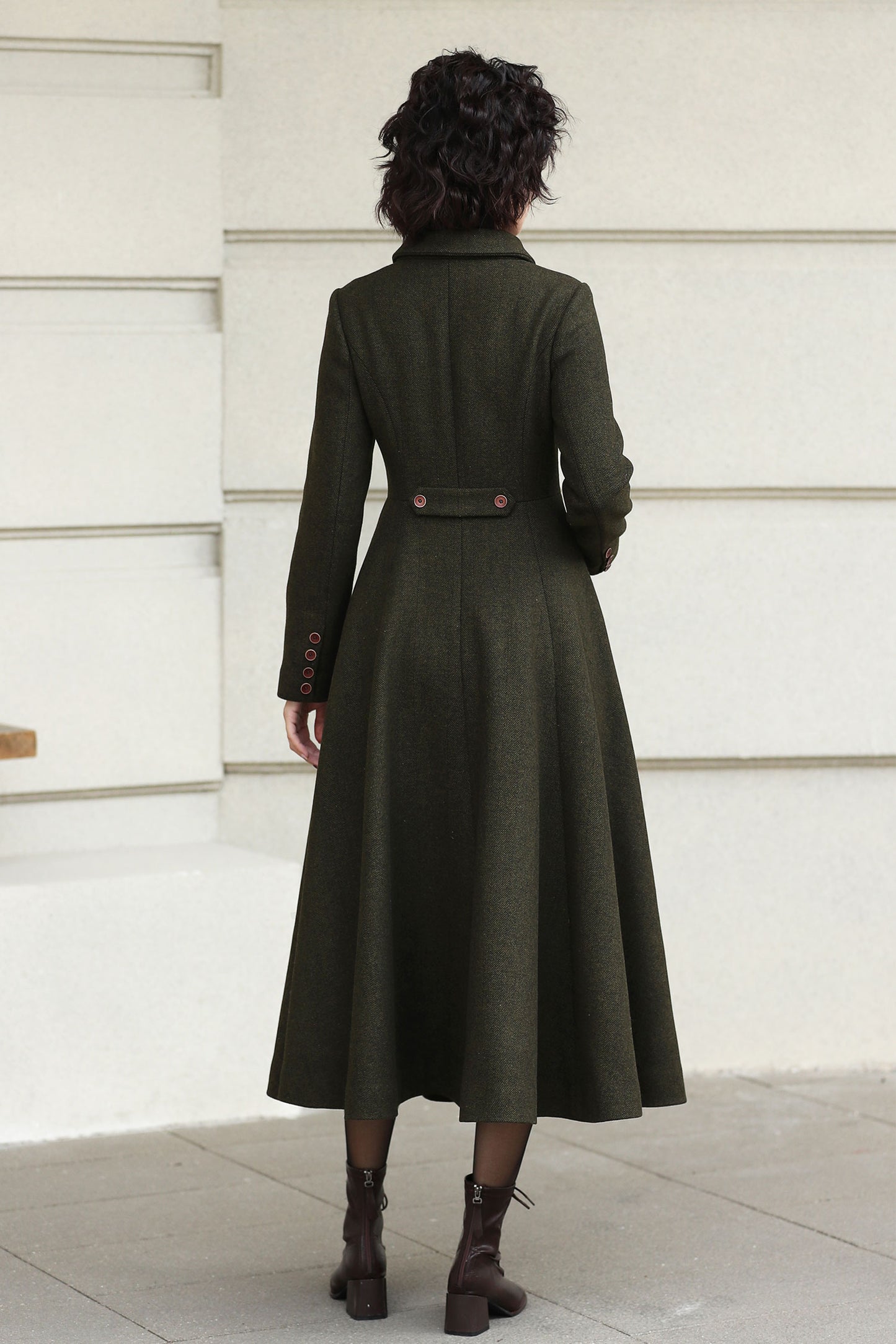 Xiaolizi Olive Green Handmade Wool Coat – Vintage A-Line Double Breasted Winter Coat 6611