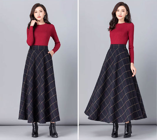 A line winter wool skirt with pockets 4640-1