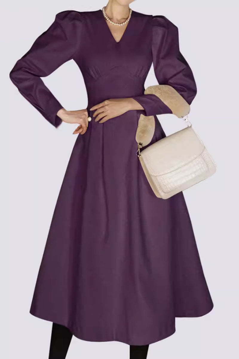 High waist prom wool dress women 4796