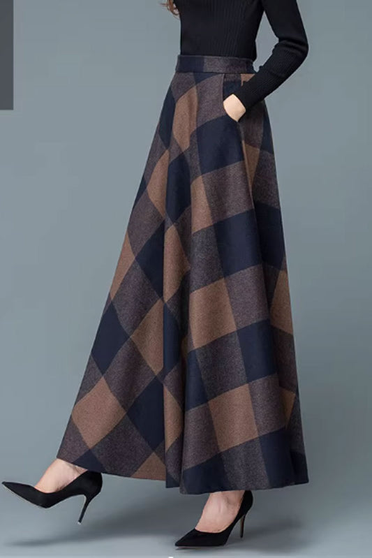 A line maxi plaid wool skirt 4639
