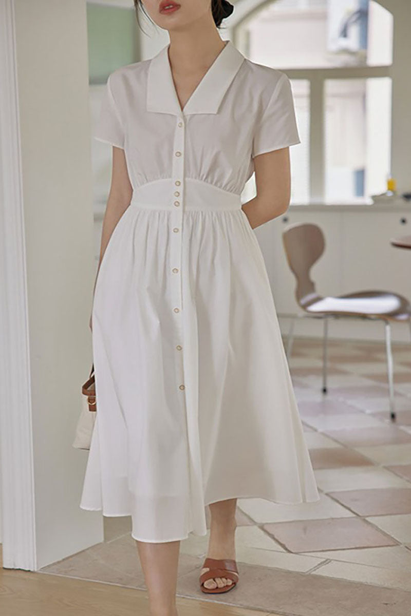 White Cotton Shirt Dress with Fitted Waist