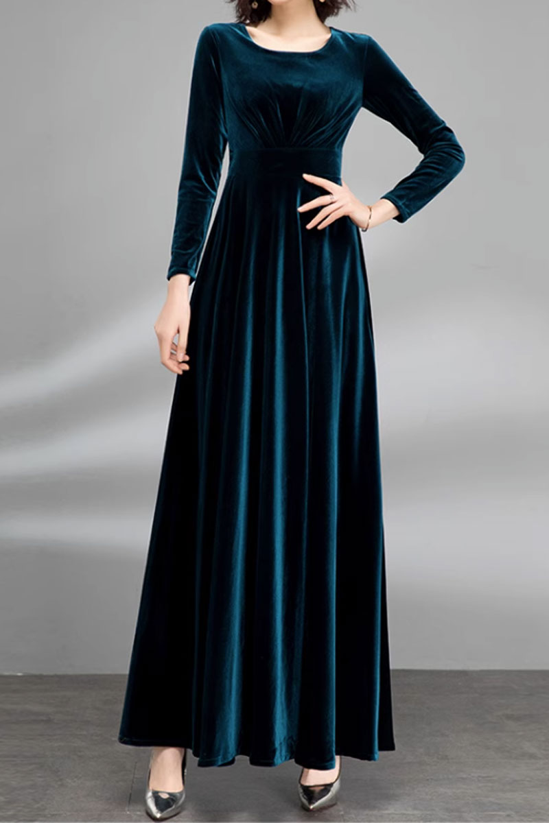  Elegant Velvet Dress for Women Long Sleeve Fall Long