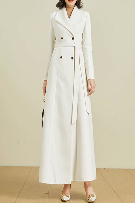 Double breasted long wool coat with belt waist 4591