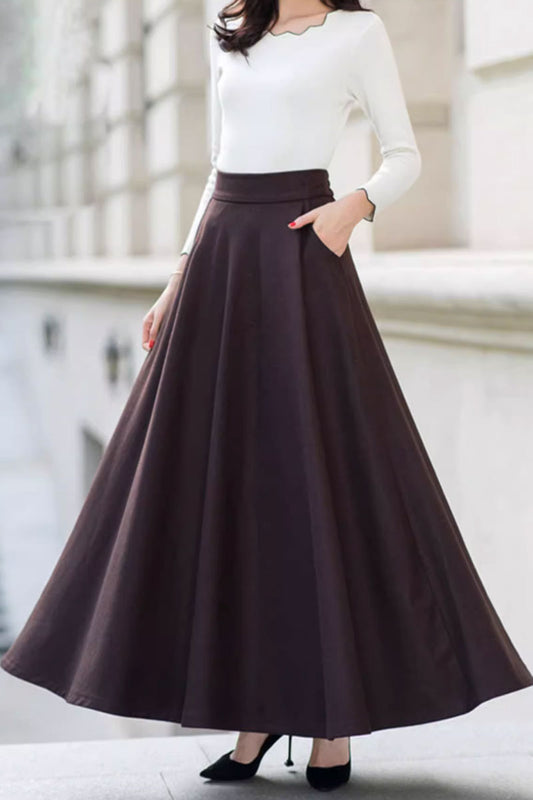 Maxi winter long wool skirt women 4746