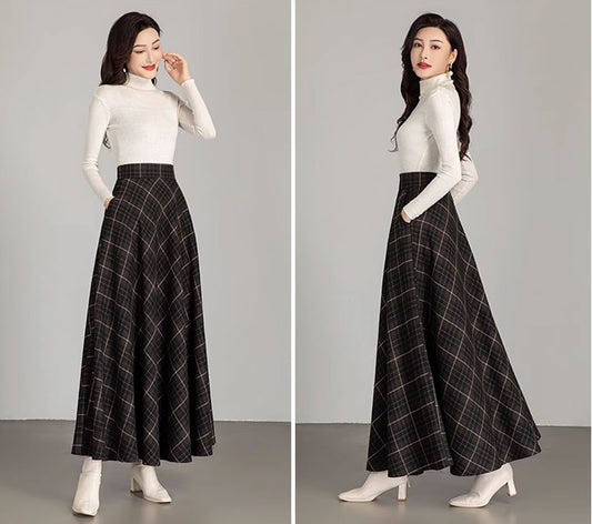 Maxi plaid winter wool skirt women 4672-2
