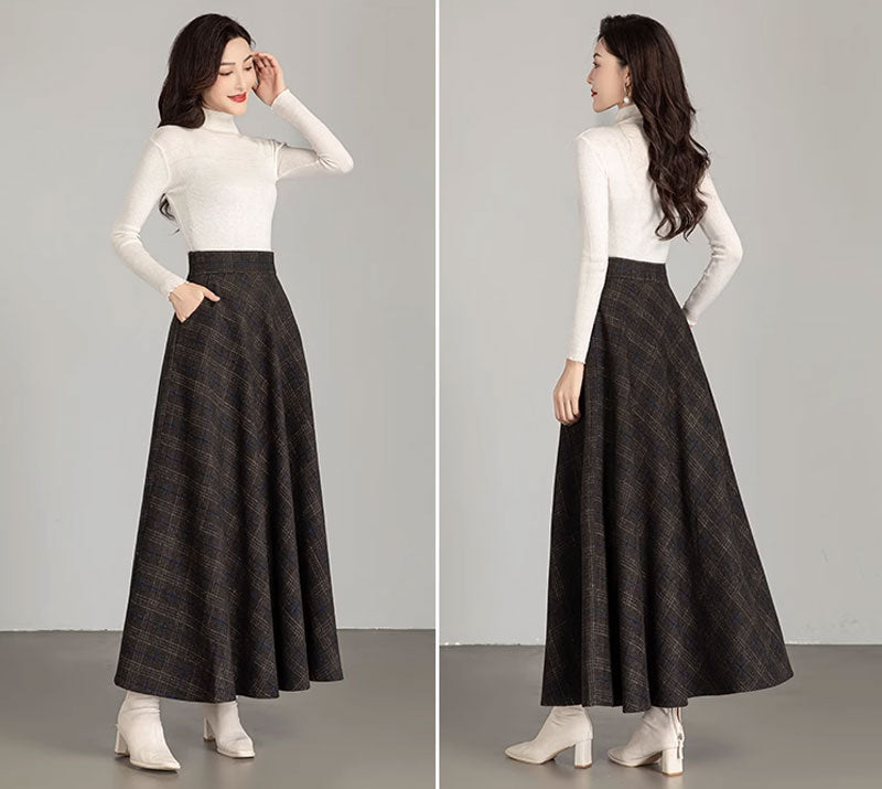 Long winter wool skirt women with pockets 4672-4