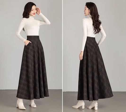 Long winter wool skirt women with pockets 4672-4
