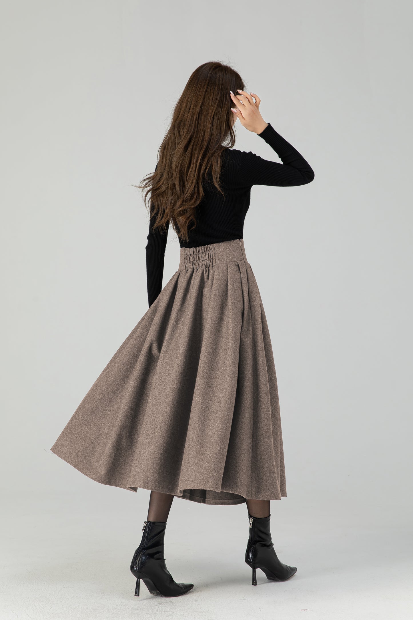Vintage Wool Blend Pleated Midi Skirt – Handmade Swing Winter Skirt | Xiaolizi 5431
