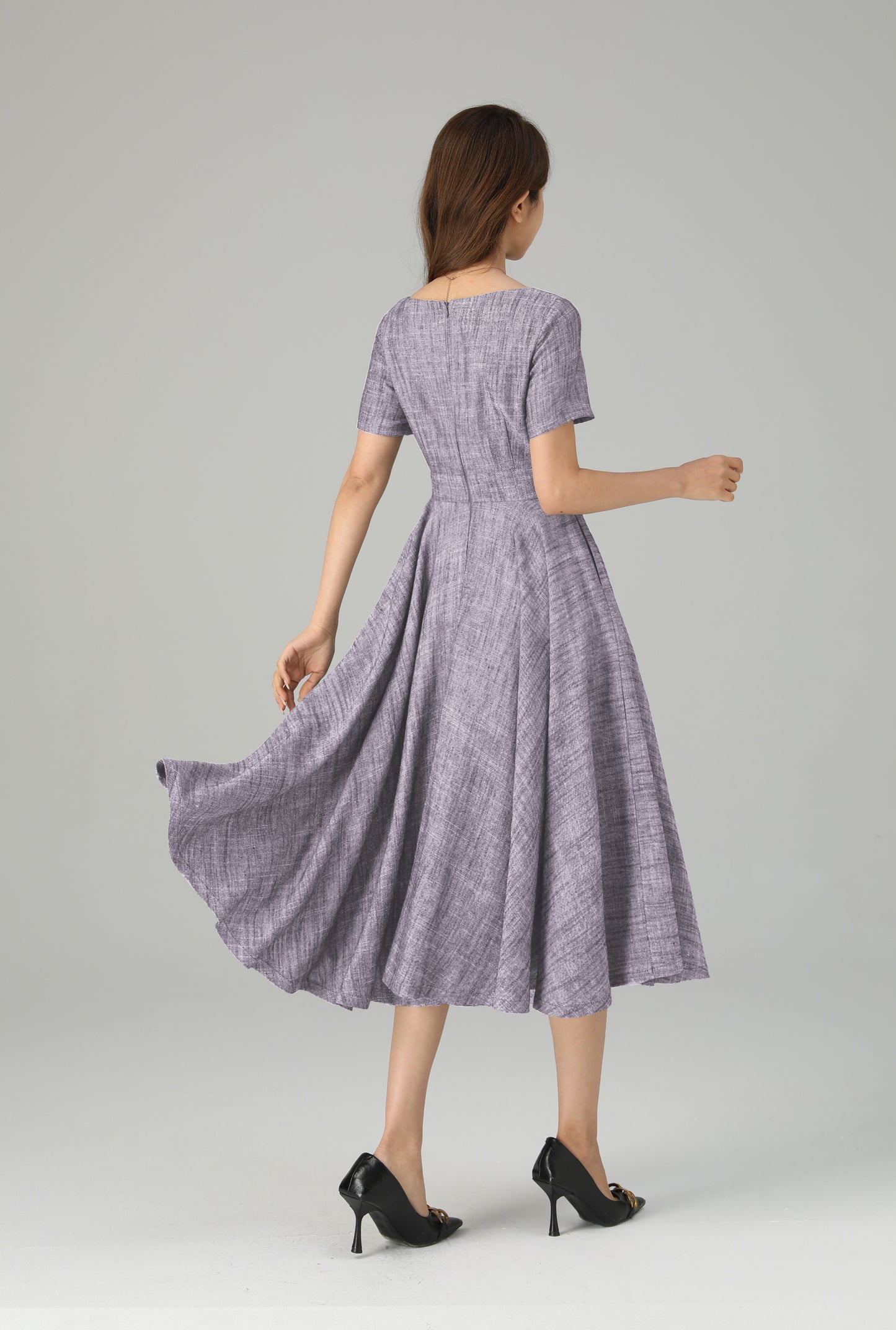 Parisian Linen Midi Dress with Belt – Elegant Fit and Flare Dress 6670