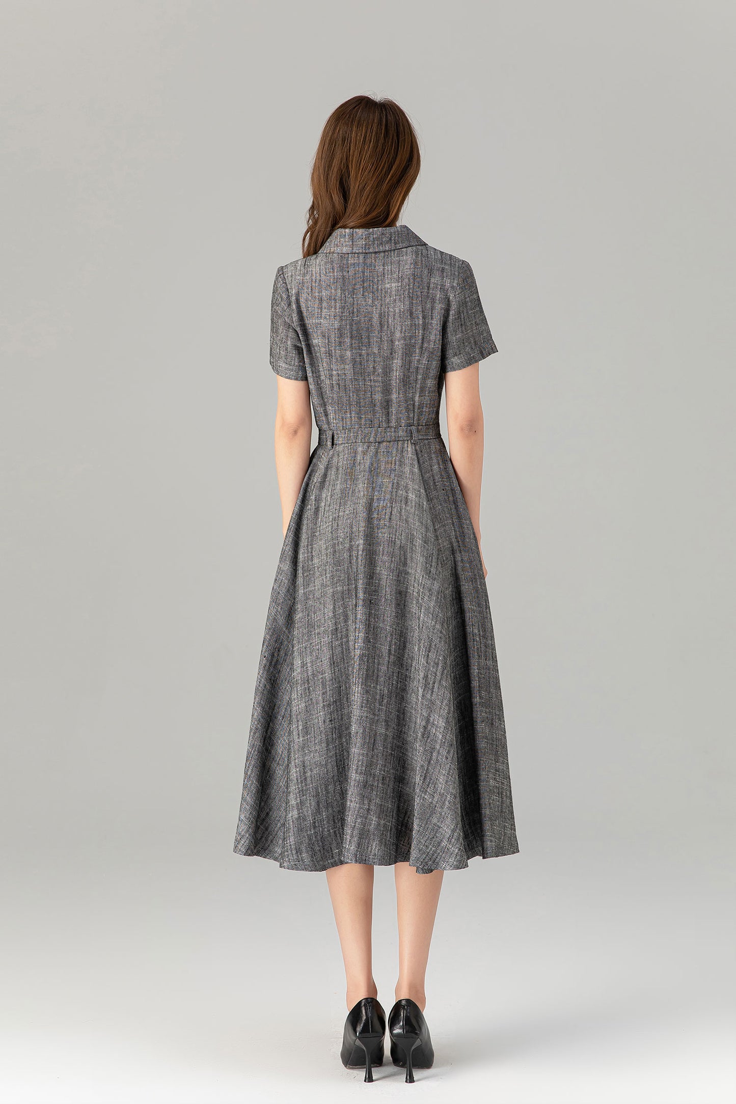 Linen Blend Shirt Dress in Gray – Casual Summer Midi Outfit 4912