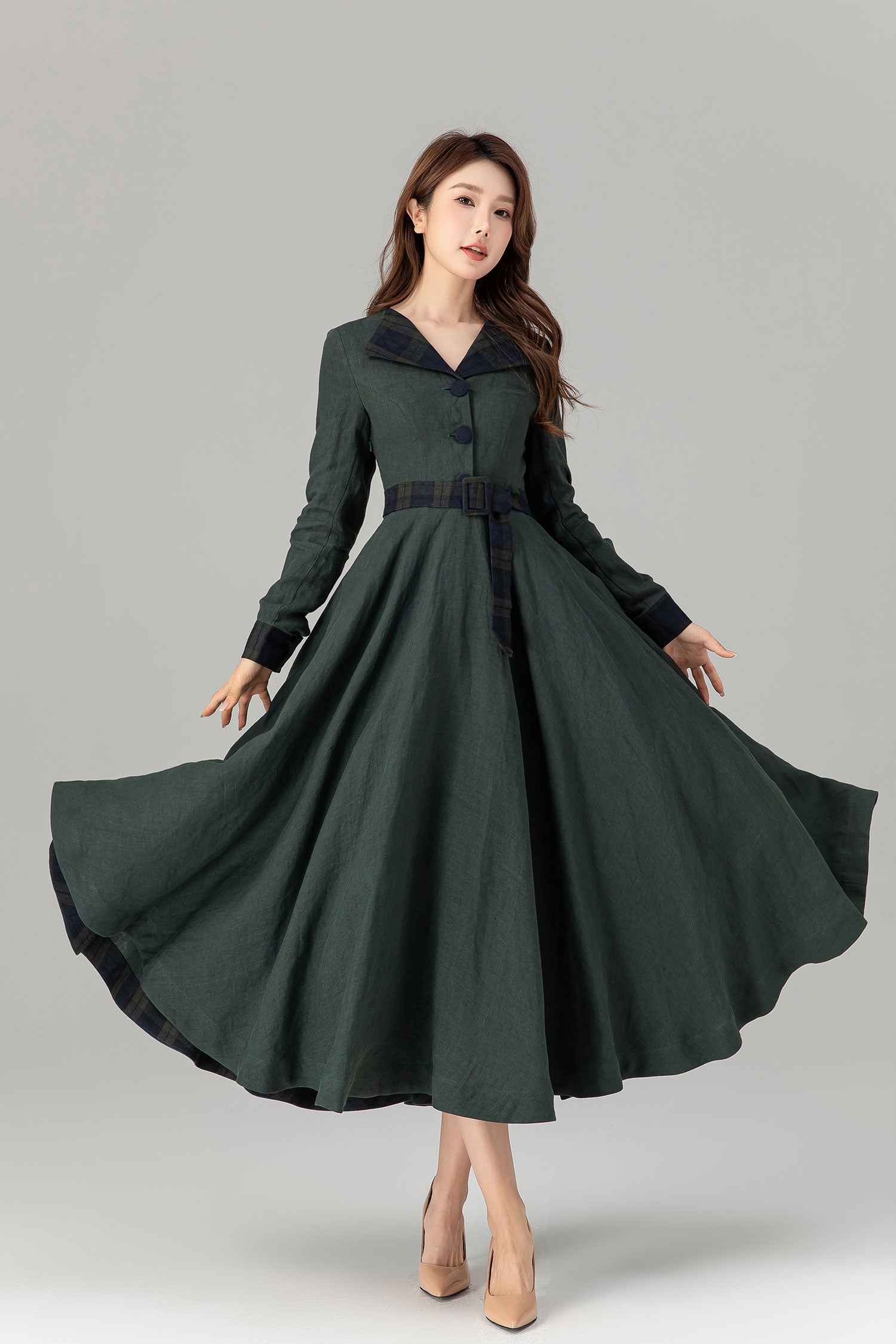 Fit and flare patchwork midi linen dresses 4927 Xiaolizi Fit and flare patchwork midi linen dresses 4927 Xiaolizi