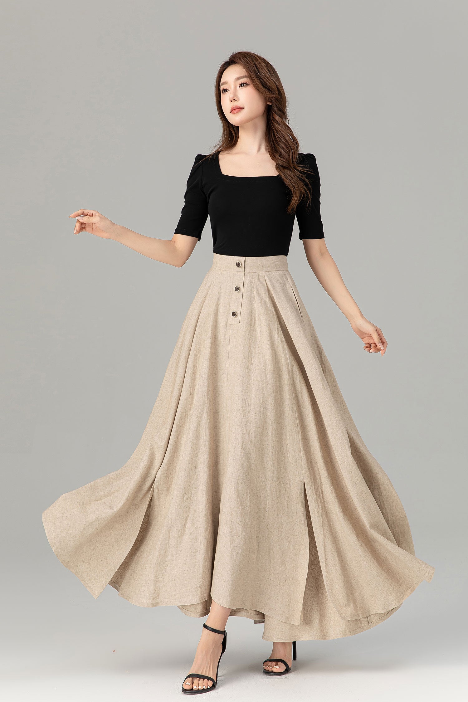 Asymmetrical maxi summer linen skirt women 4931 XiaoLizi