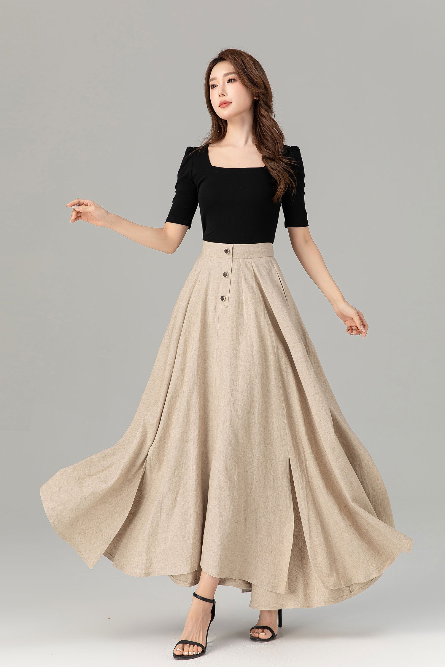 Asymmetrical maxi summer linen skirt women 4931 Xiaolizi Asymmetrical maxi summer linen skirt women 4931 Xiaolizi