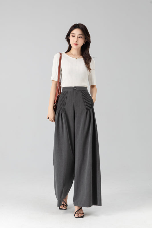 Long wide leg pants with pleating details 6206