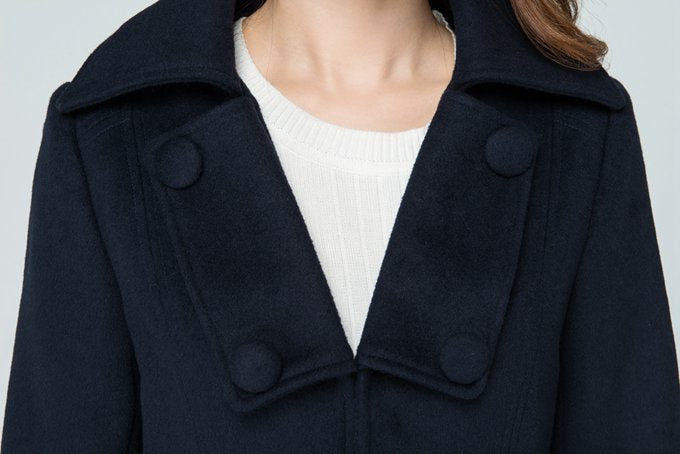 Navy Wool Long Coat – Classic Military-Inspired Winter Midi | Xiaolizi 1598
