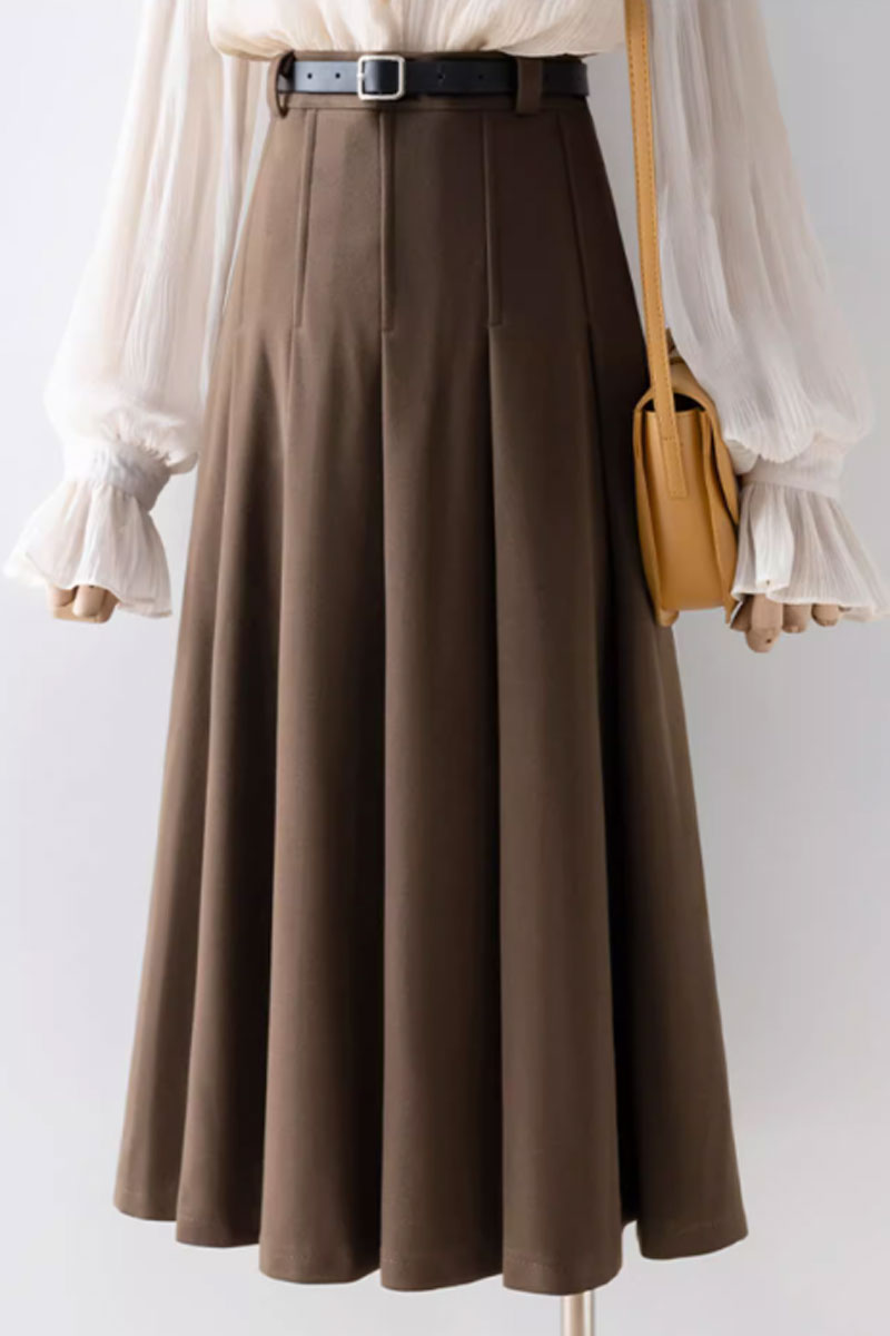 Pleated winter a line wool skirt women 4755
