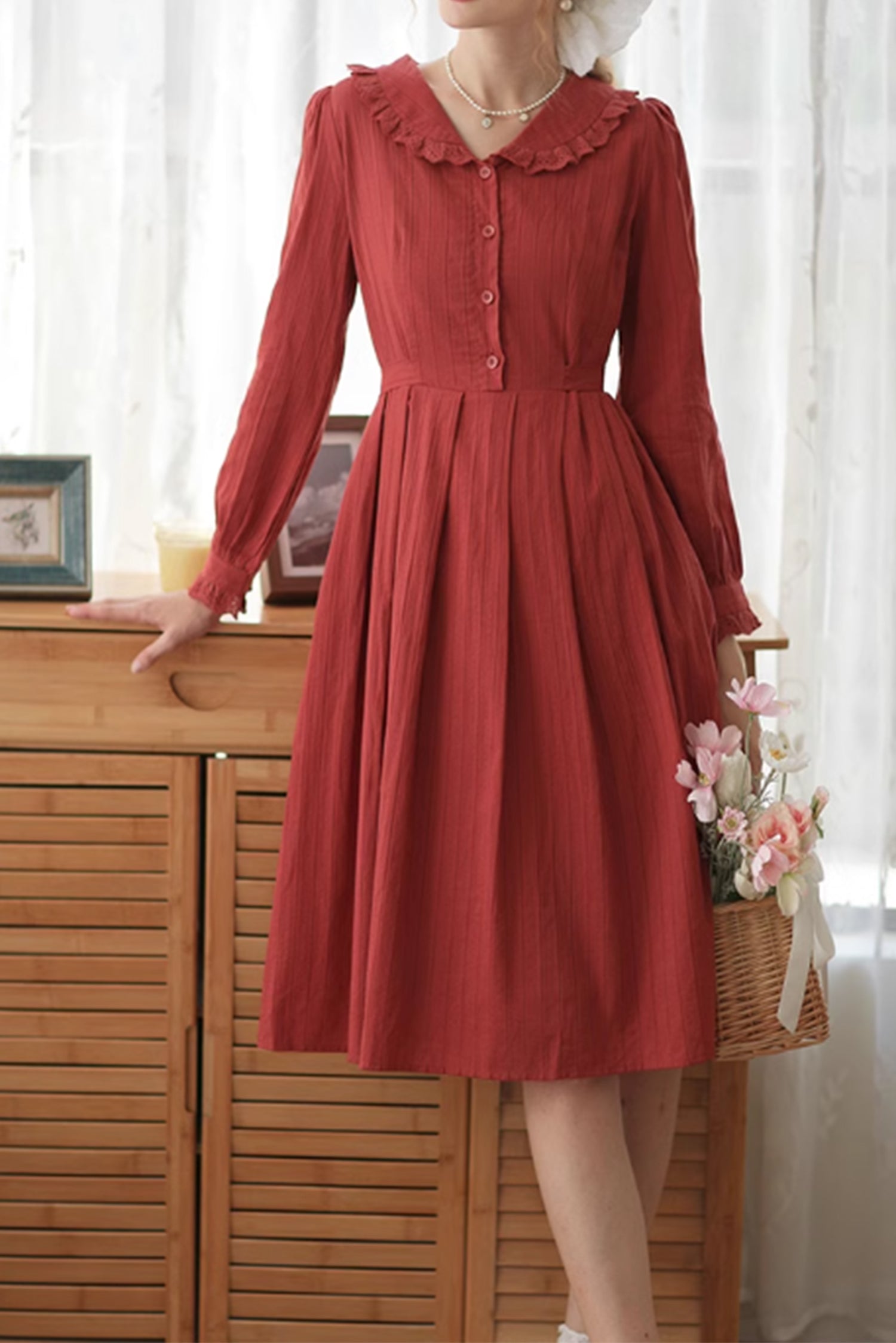 Fit and flare cotton shirt dress 4885 Xiaolizi Fit and flare cotton shirt dress 4885 Xiaolizi