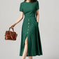 Vintage 1950s Green Linen Midi Dress 4191，170-US02 #CK2300225