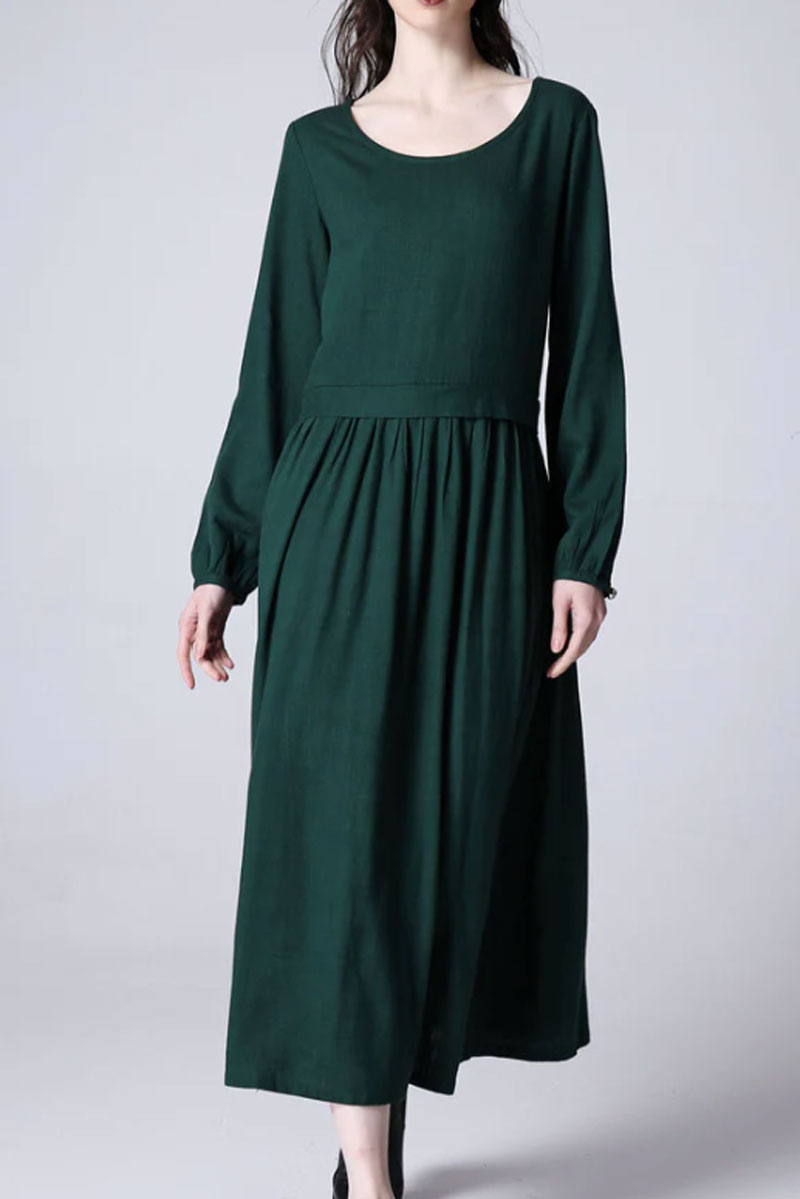 Maxi dress green women linen dress (1173) Maxi dress green women linen dress (1173)