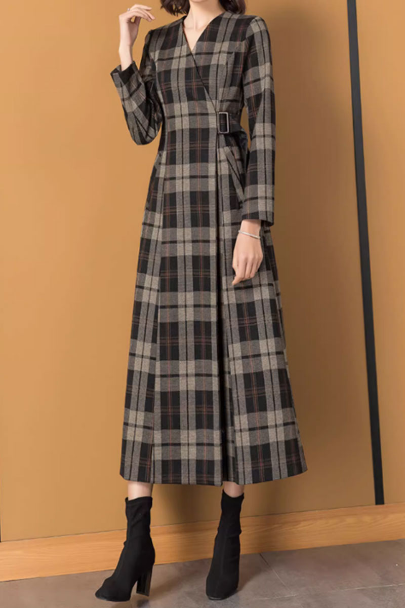 V neck long womens winter wool coat 4575