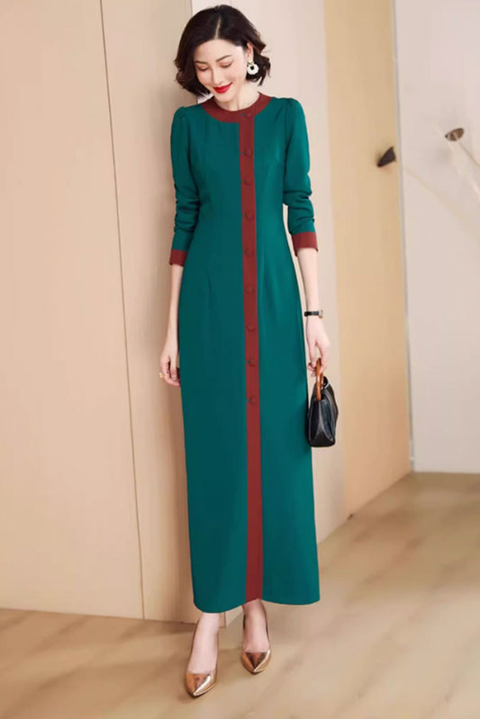 Elegant patchwork long dress women 4789