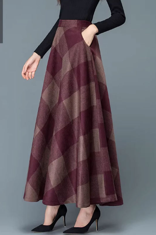 Maxi winter a line wool skirt women 4639-4